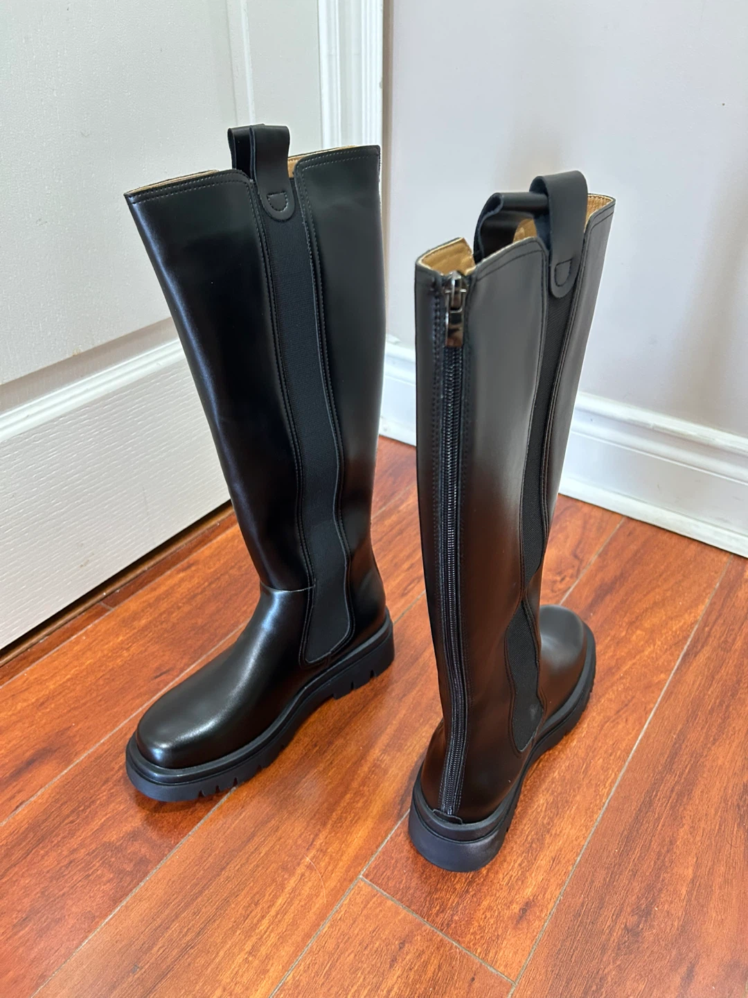 Black Leather Knee High Boots