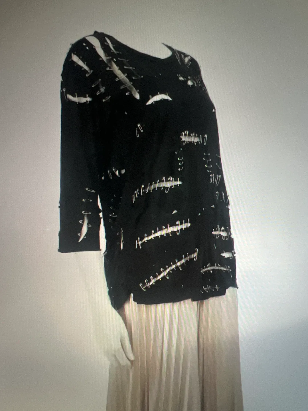 Balmain black distressed t-shirt with safety pins thumbnail
