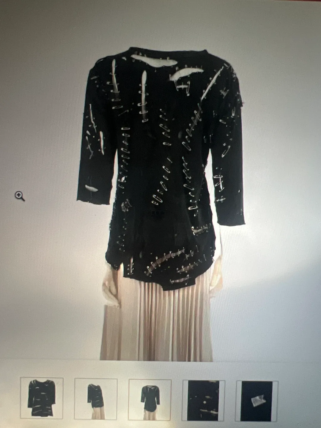 Balmain black distressed t-shirt with safety pins image indicator(4)