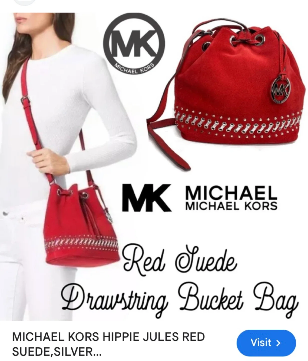 Michael Kors Hippie Jules Red Suede Crossbody Bag image indicator(3)