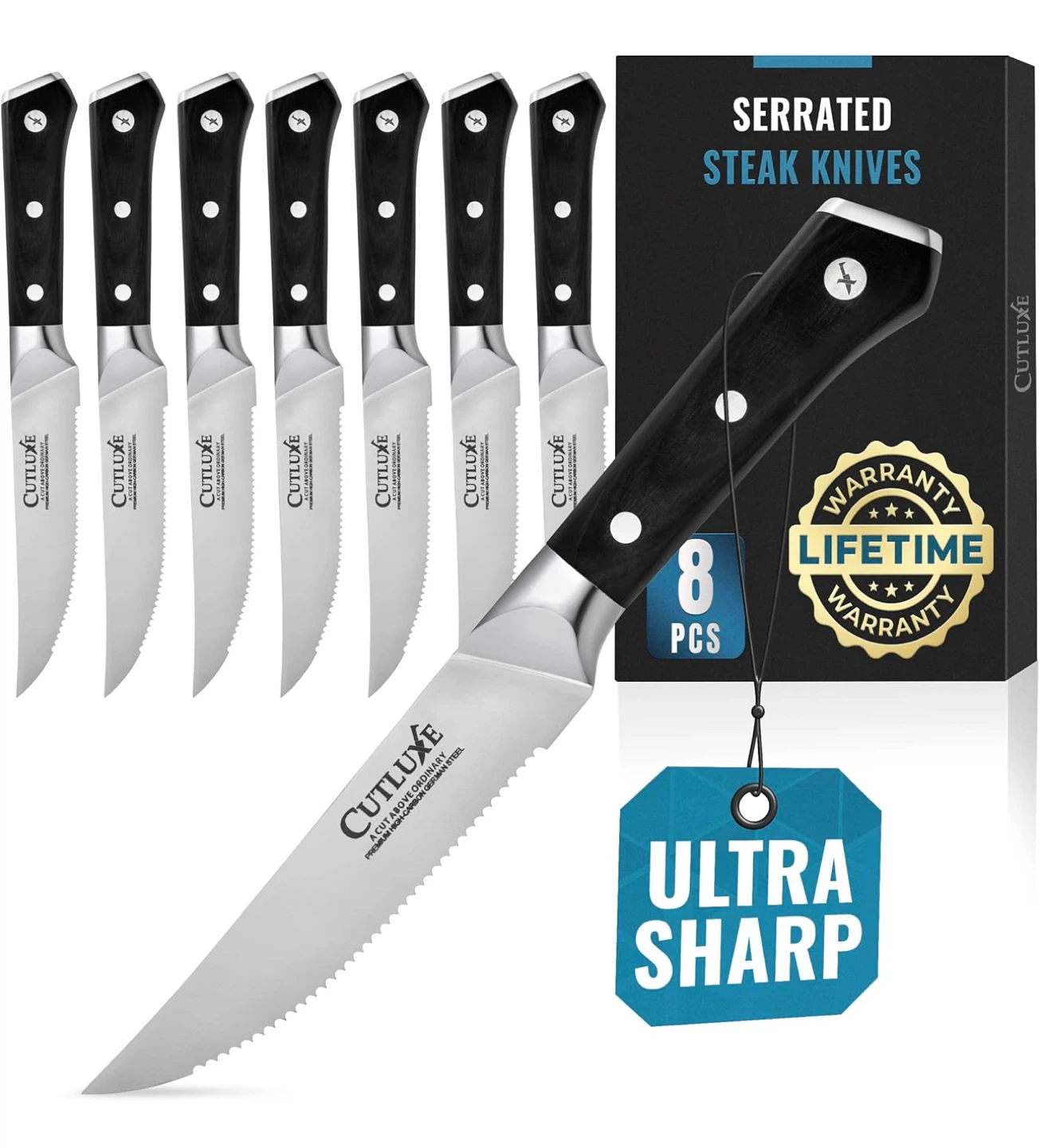 Cutluxe Serrated Steak Knives - 8 Piece Set