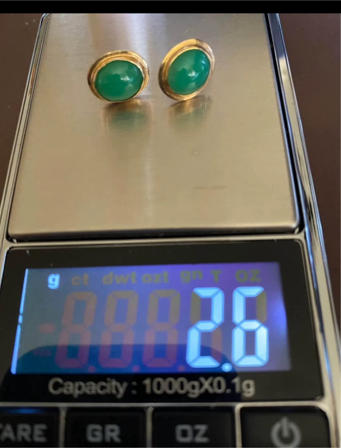 Jade- Green Stone Gold Earrings, - 14k - photo 2