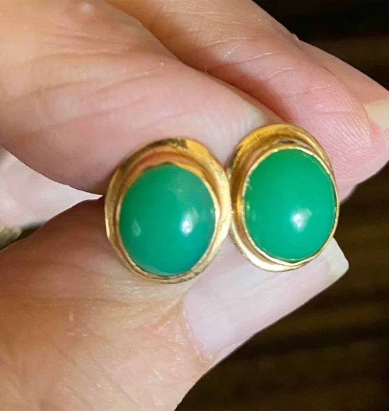 Jade- Green Stone Gold Earrings, - 14k - photo 4