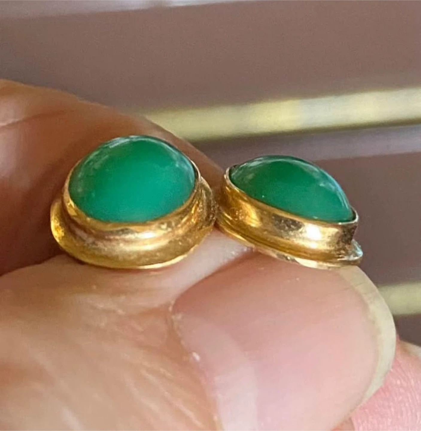 Jade- Green Stone Gold Earrings, - 14k - photo 5