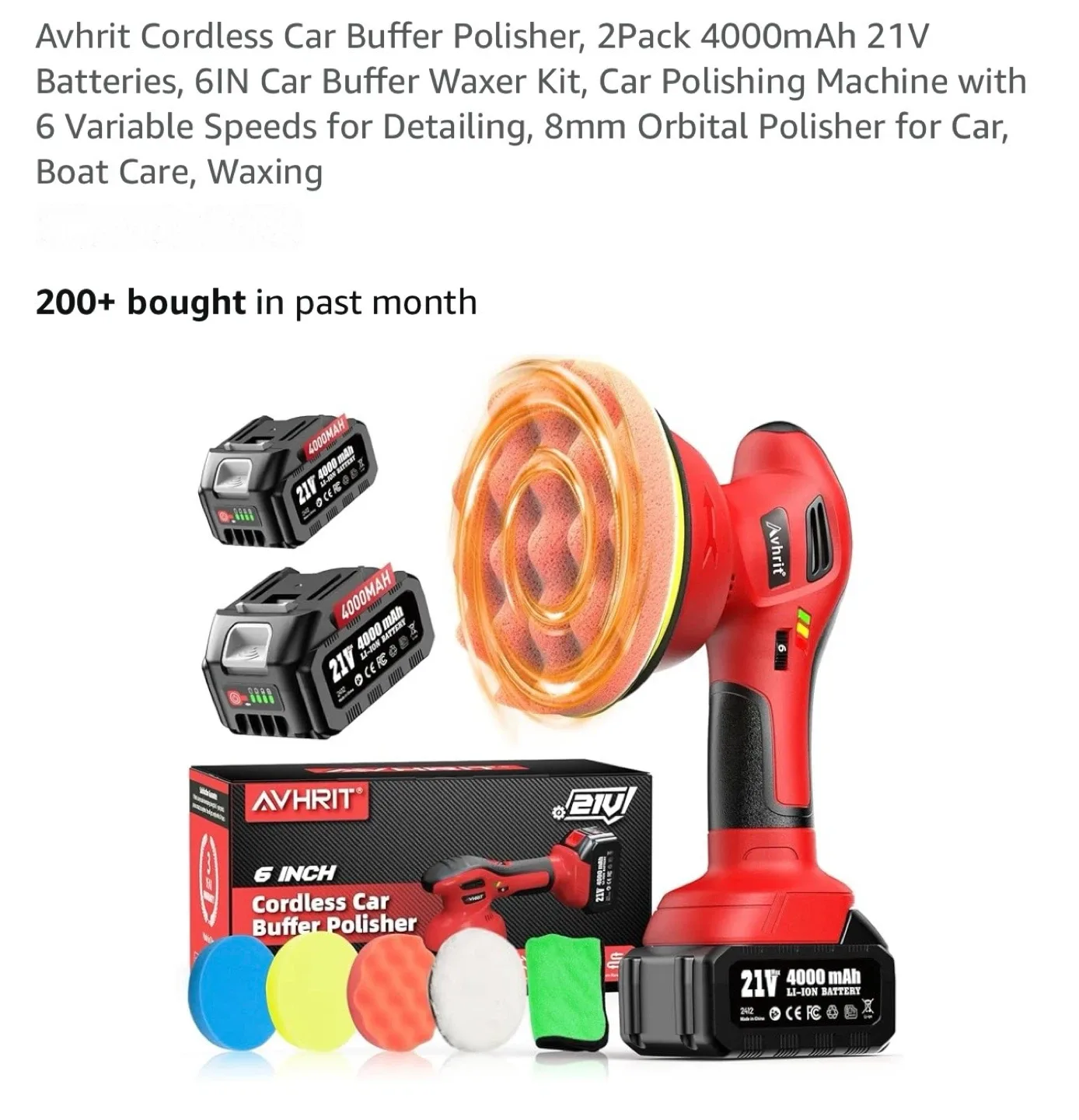 Avhrit Cordless Car Buffer Polisher, 6-inch thumbnail