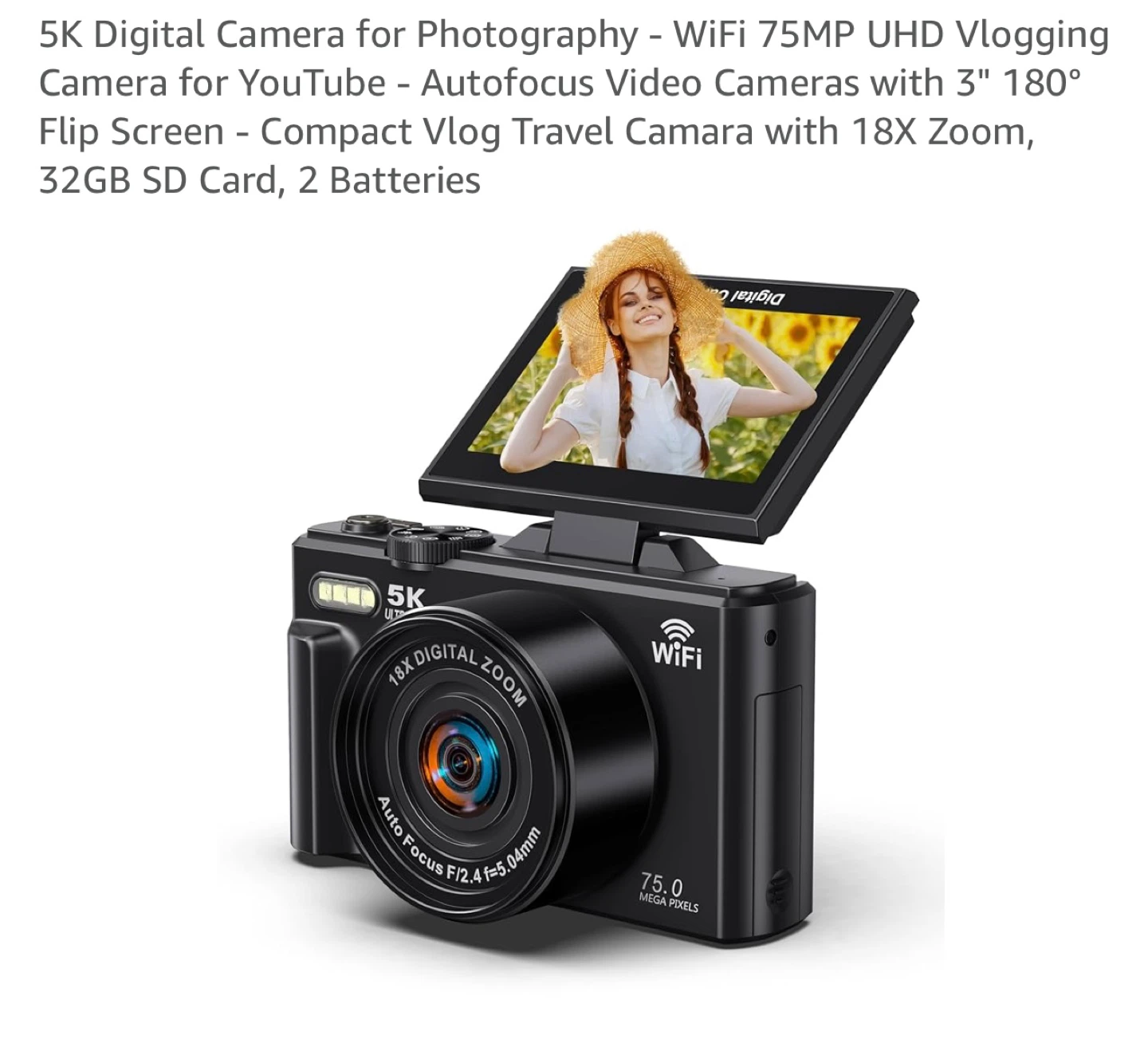 5K Digital Camera for Photography - WiFi 75MP UHD  Camera - photo 2