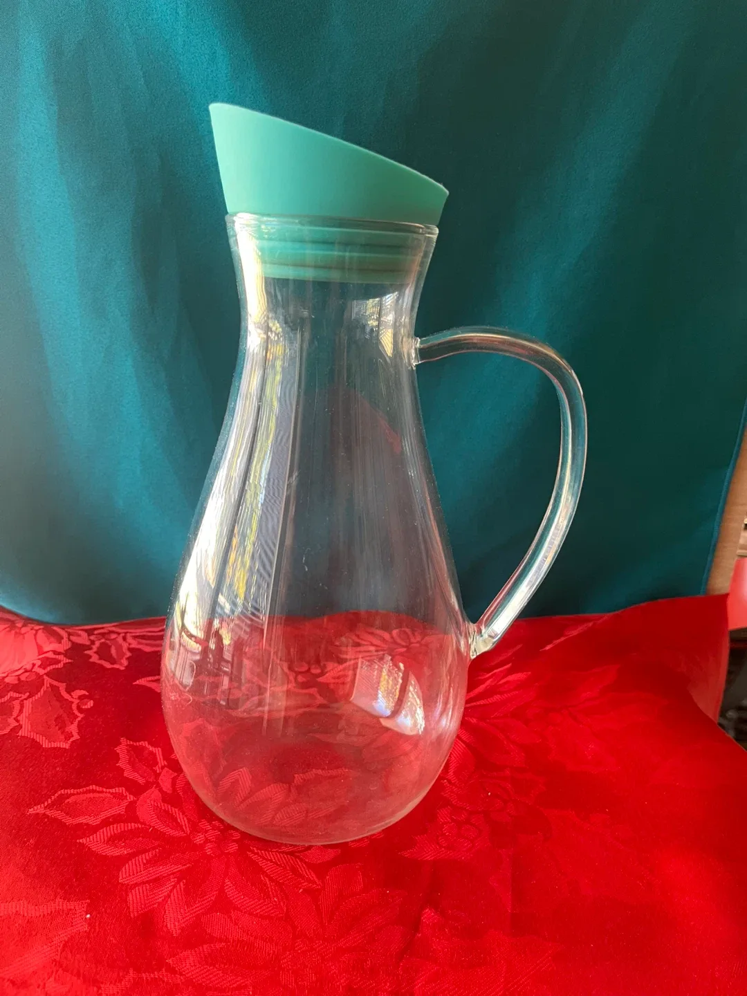 Small Glass Pitcher with Turquoise Lid