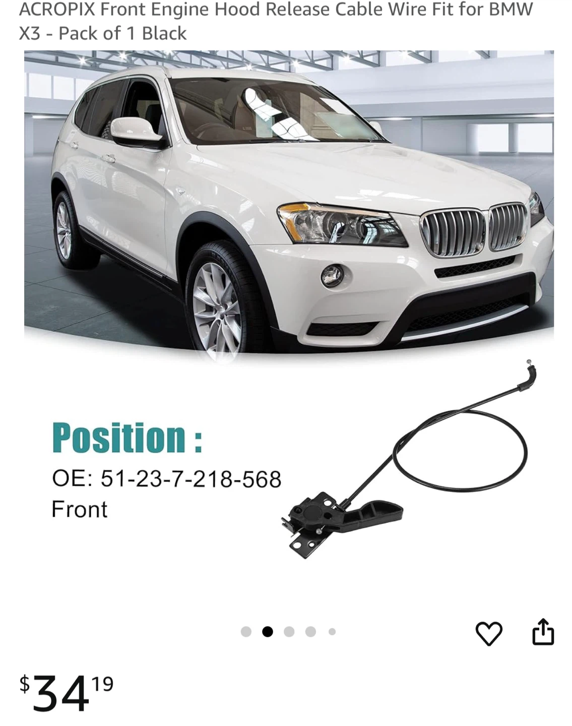 BMW X3 Hood Release Cable - Black