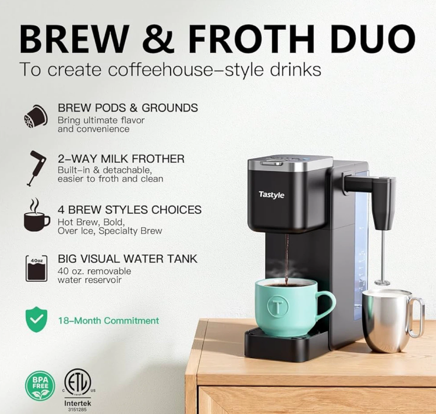 Tastyle Brew & Froth Duo Coffee Maker - photo 2