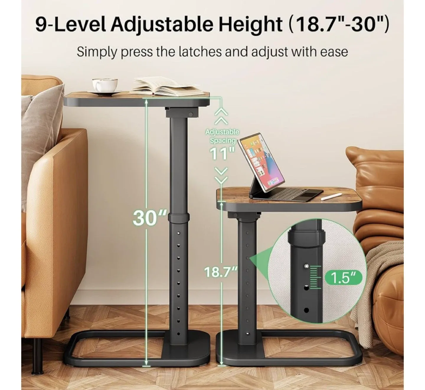 Adjustable Height Overbed Sofa Side End Table image indicator(2)