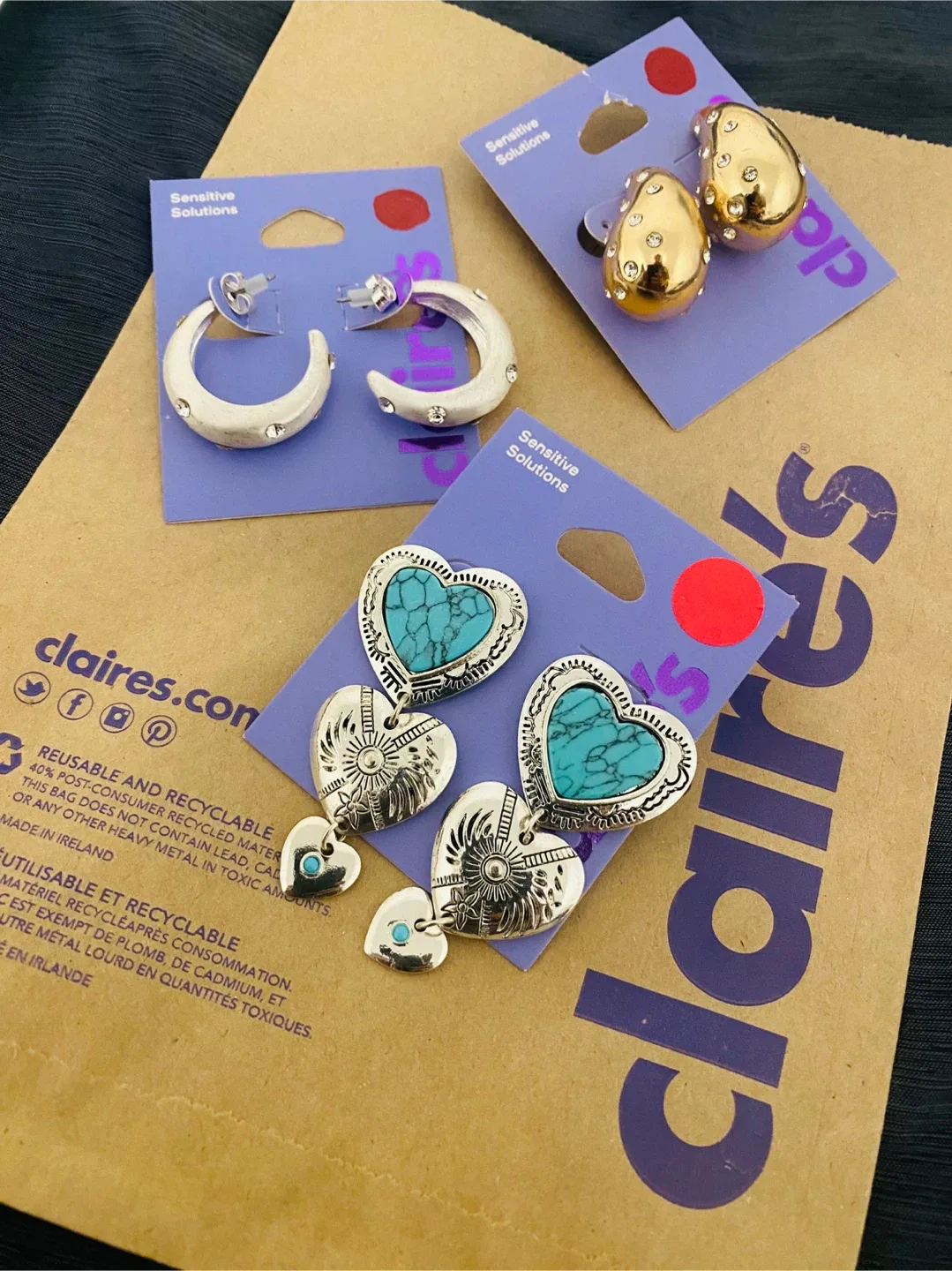 Claire's fashion Earrings - 3 Pairs (New) thumbnail