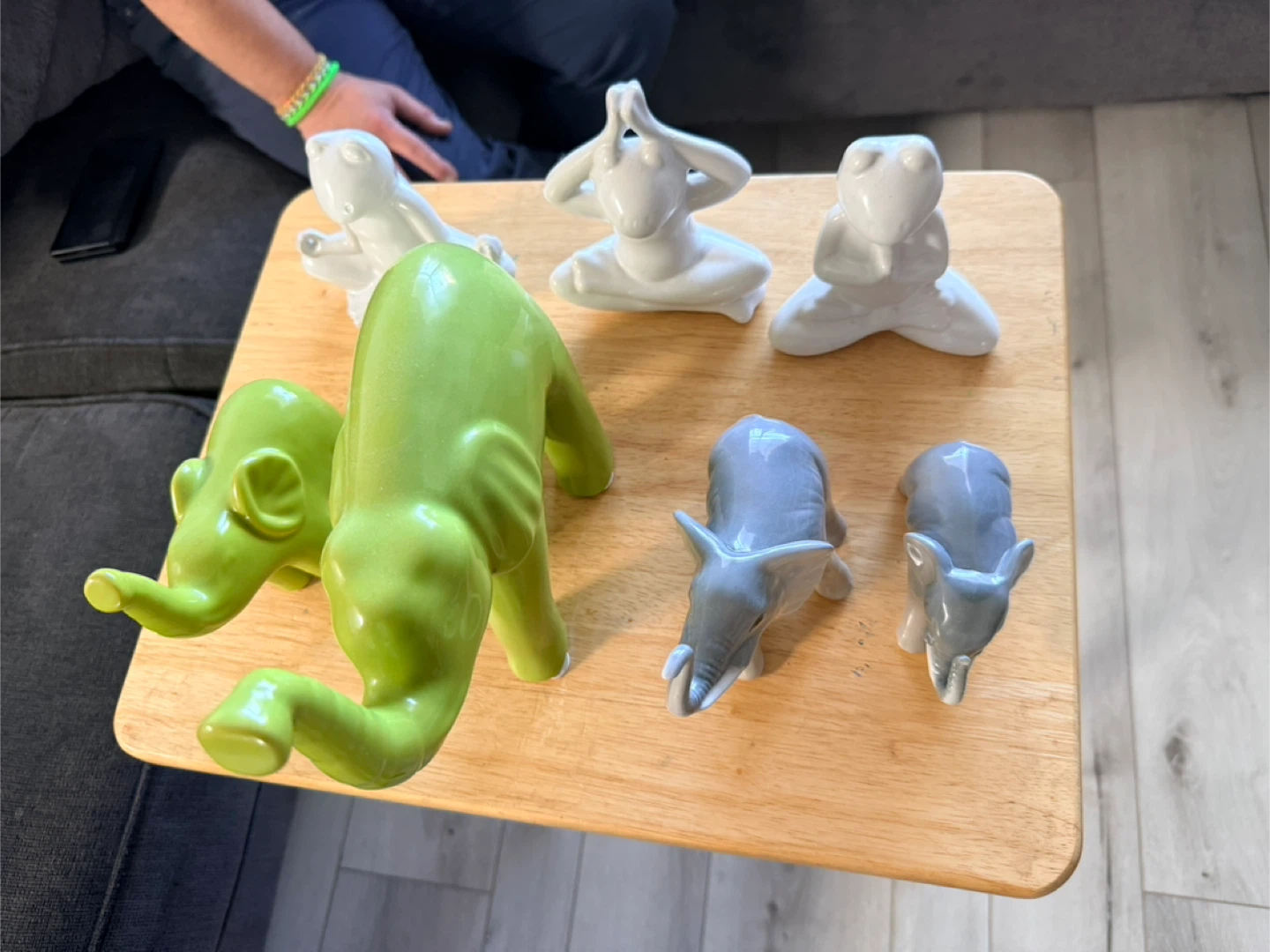 Ceramic Yoga Frog & Elephant Figurines