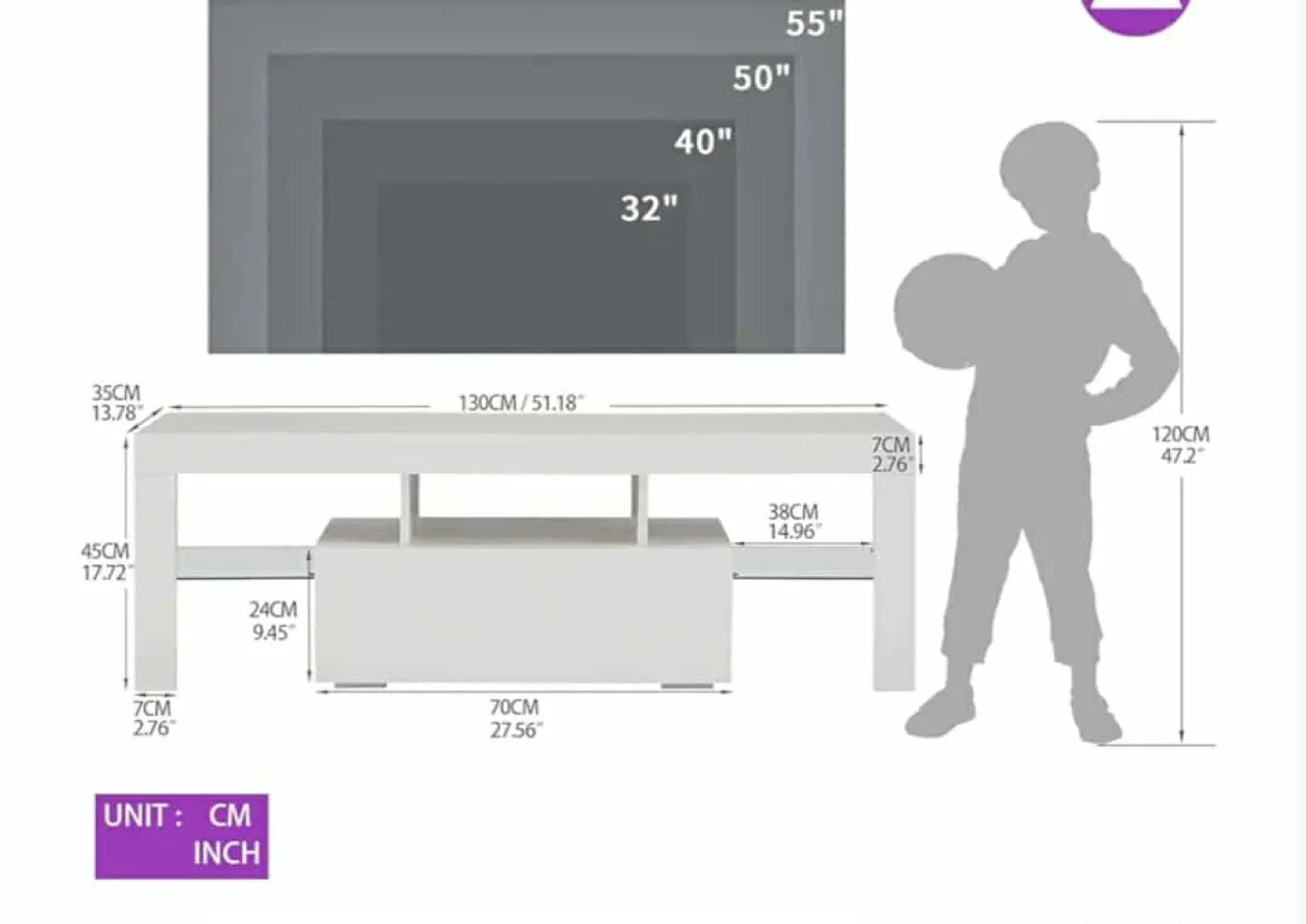 HOUAGI White LED TV Stand - New in Box! image indicator(5)