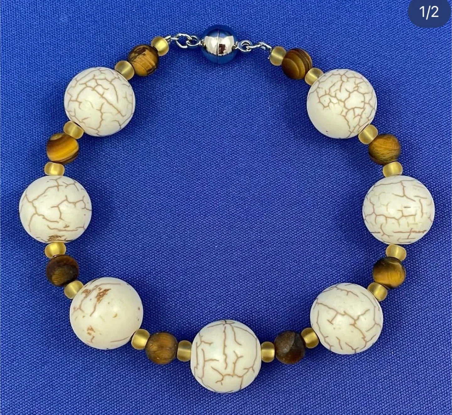 White Howlite and Tiger’s Eye bead bracelet thumbnail