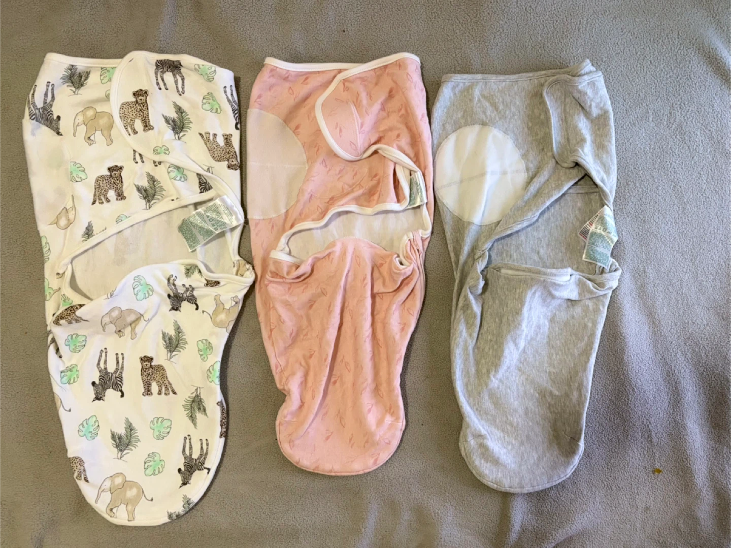 Baby Swaddles - White Animal Print, Pink, Grey - Set of 3