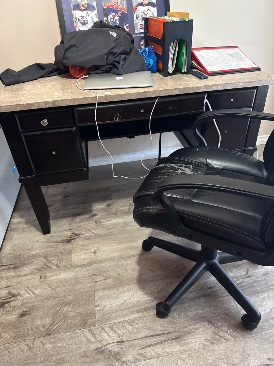 Black Desk and Office Chair