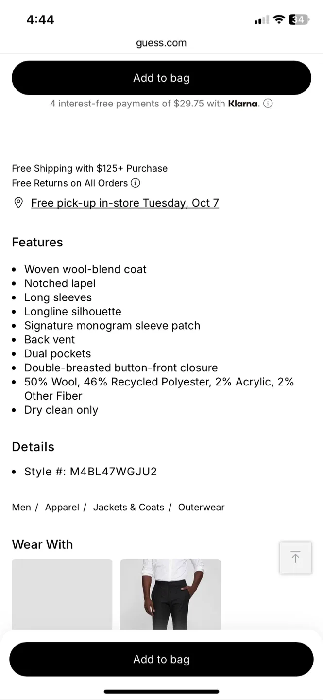 GUESS Wool-Blend Double-Breasted Coat image indicator(2)