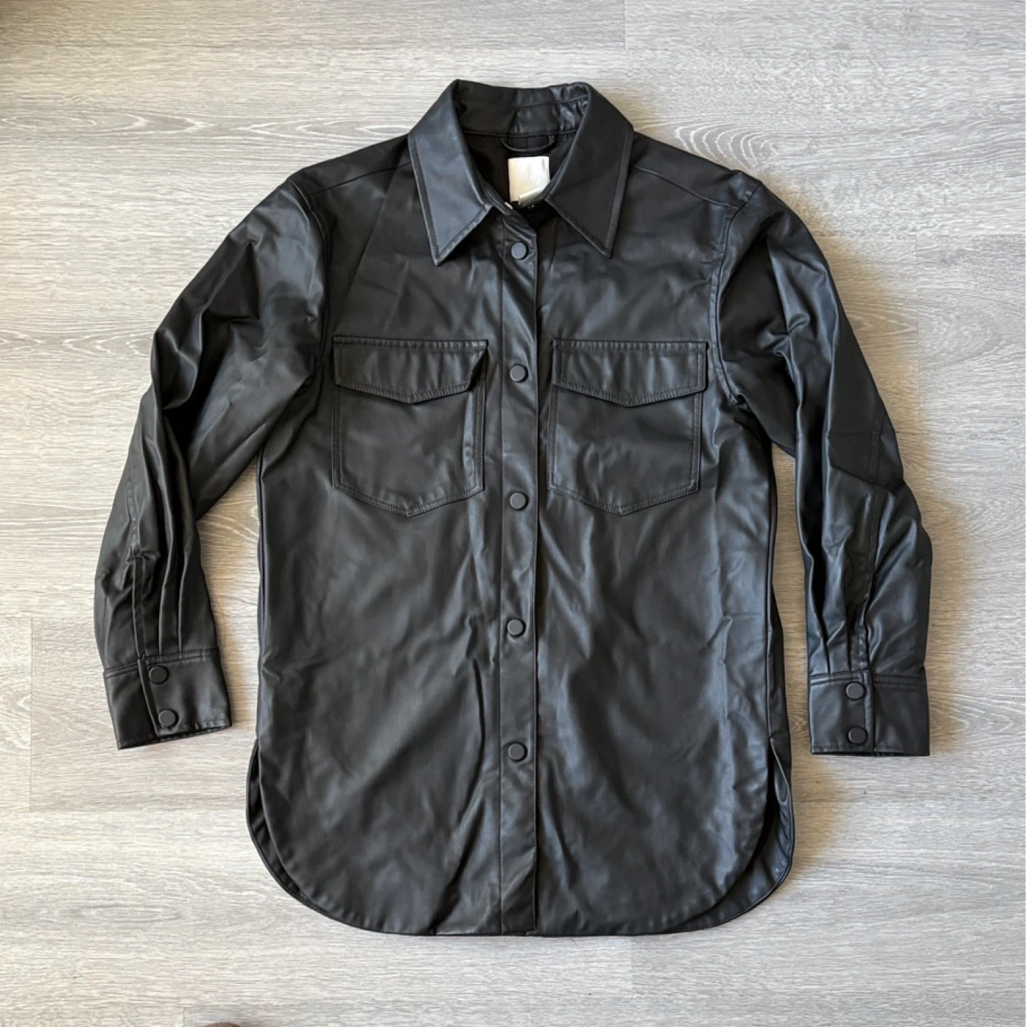 H&M Black Faux Leather Shirt Jacket