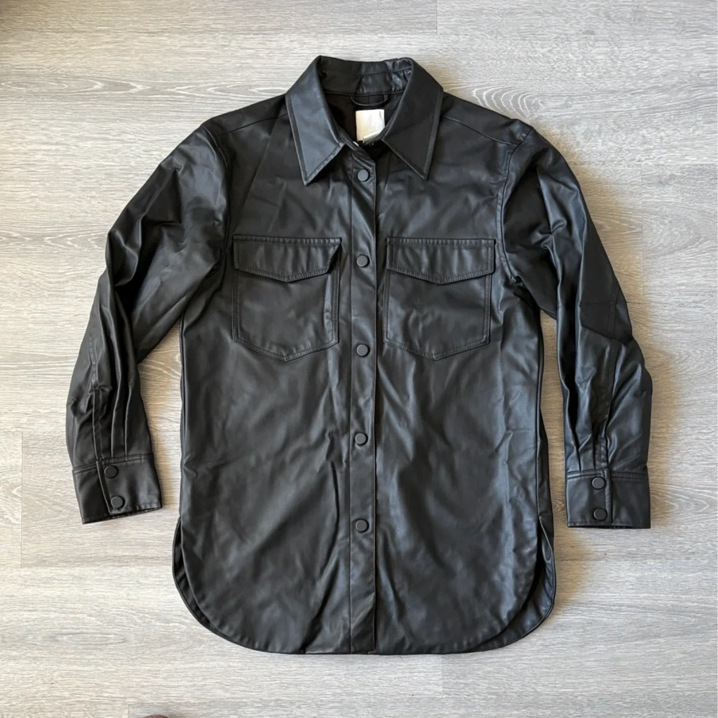 H&M Black Faux Leather Shirt Jacket thumbnail