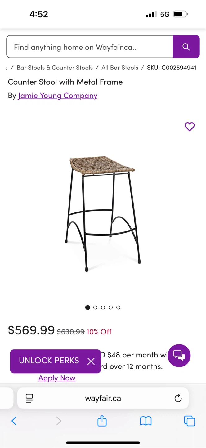 Jamie Young Counter Stool with Metal Frame