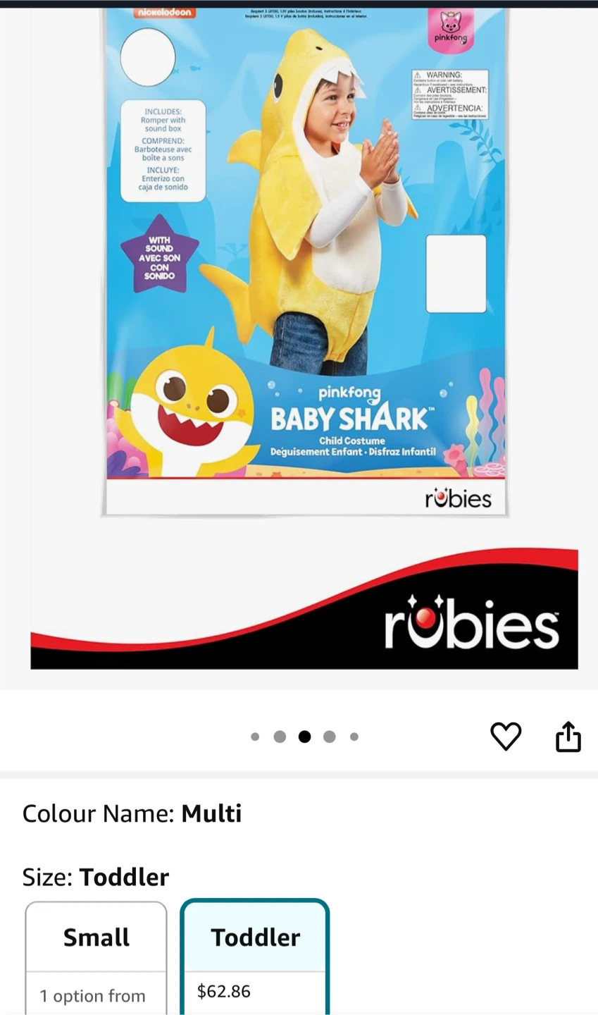 New Baby Shark Toddler (2-4 yo) Costume