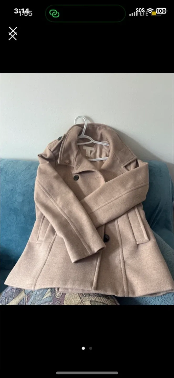 H&M Beige Wool Blend Peacoat thumbnail