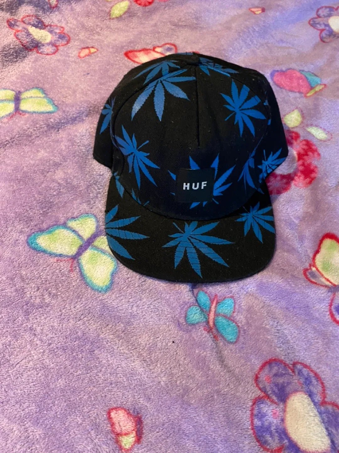 HUF Hat - Black with Blue Leaf Design thumbnail