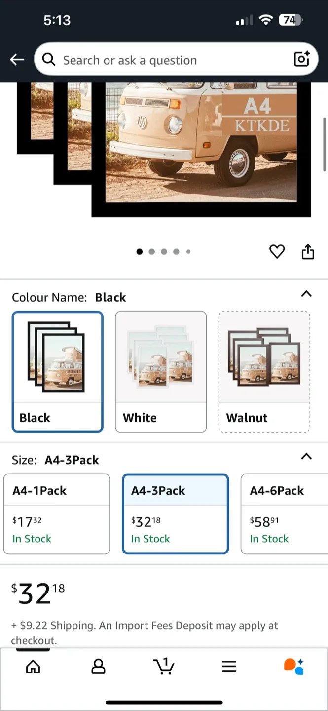 KTKDE A4 Black Picture Frame Set of 3 - New in Box! image indicator(2)