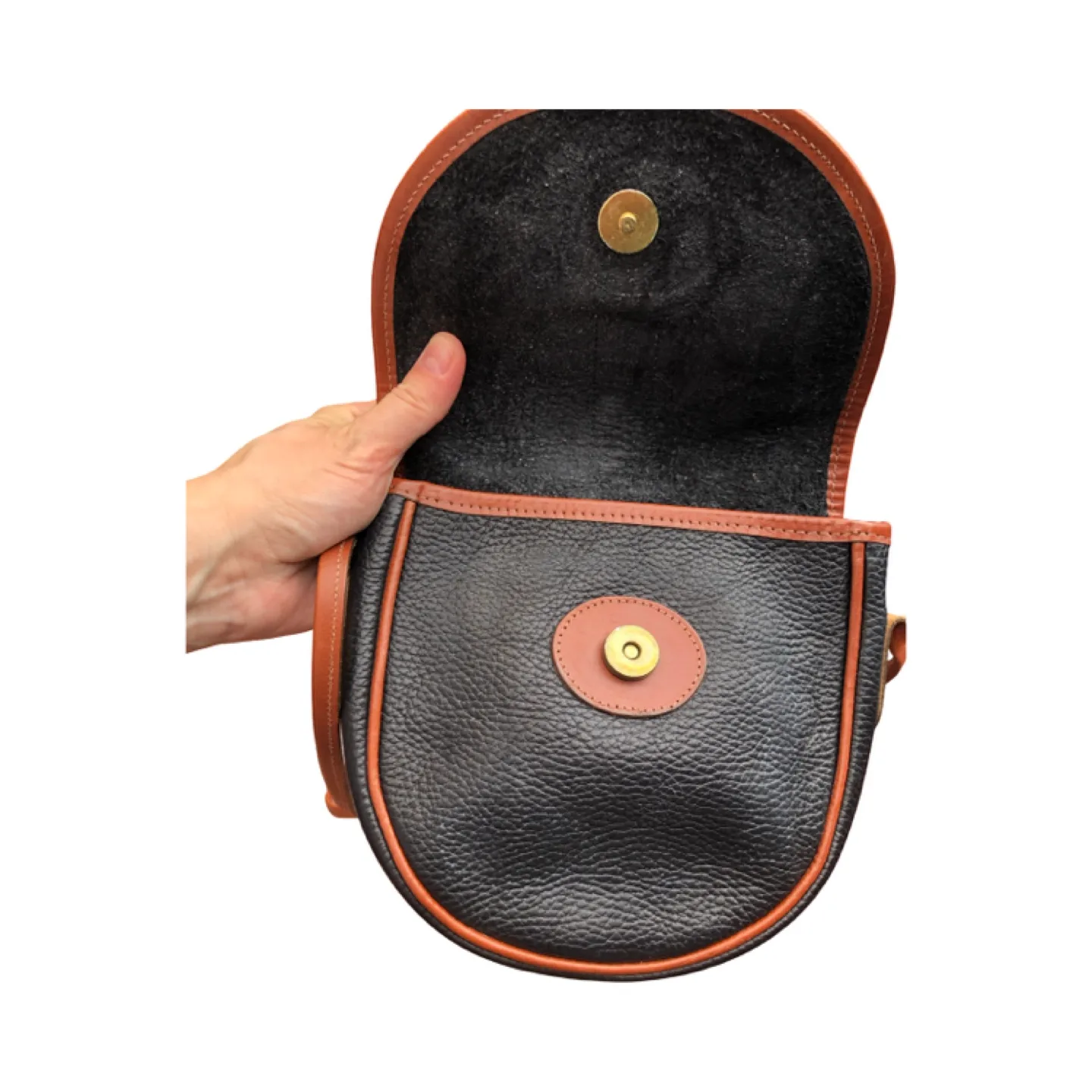 Vintage Black Leather With Tan Trim Crossbody Bag image indicator(4)