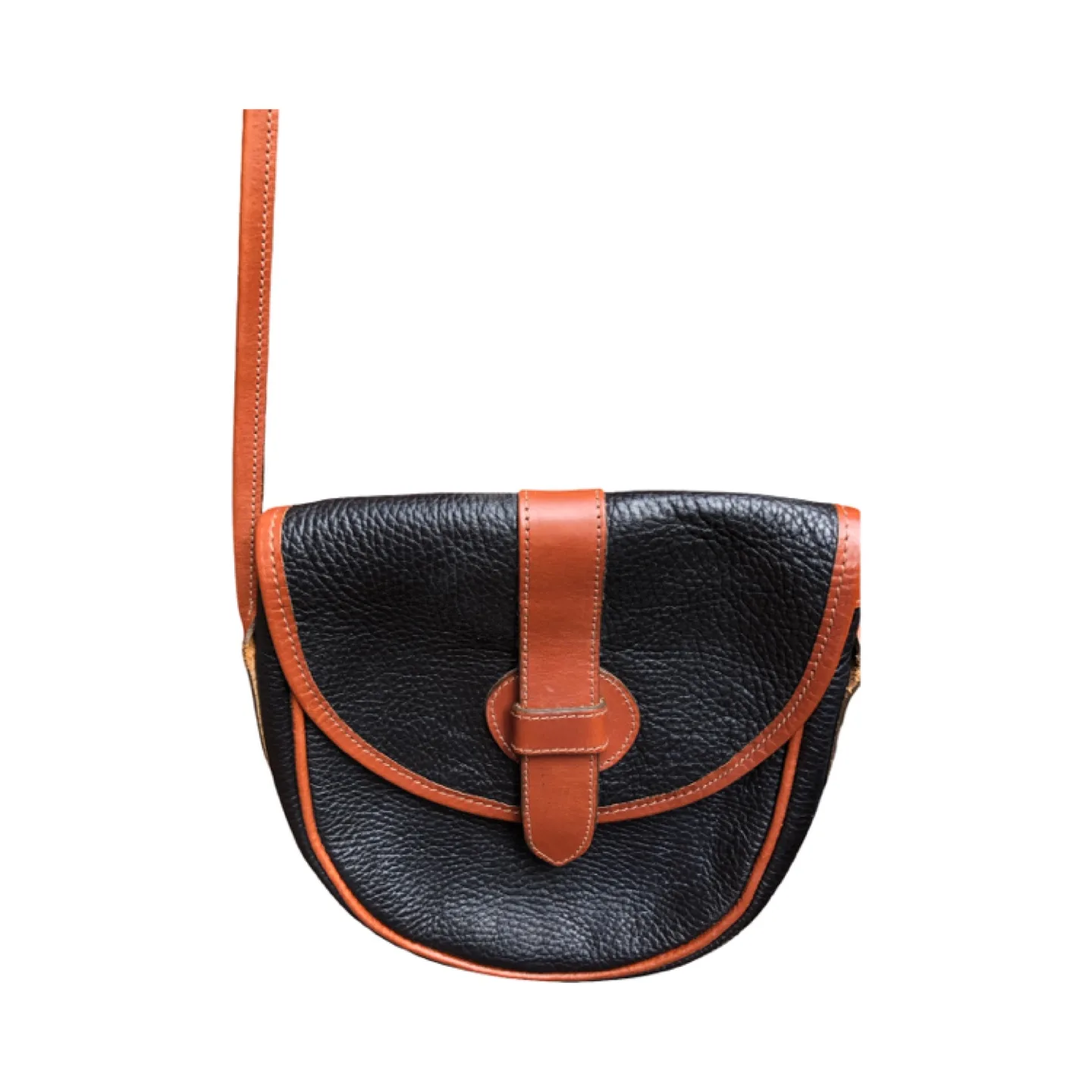 Vintage Black Leather With Tan Trim Crossbody Bag image indicator(2)