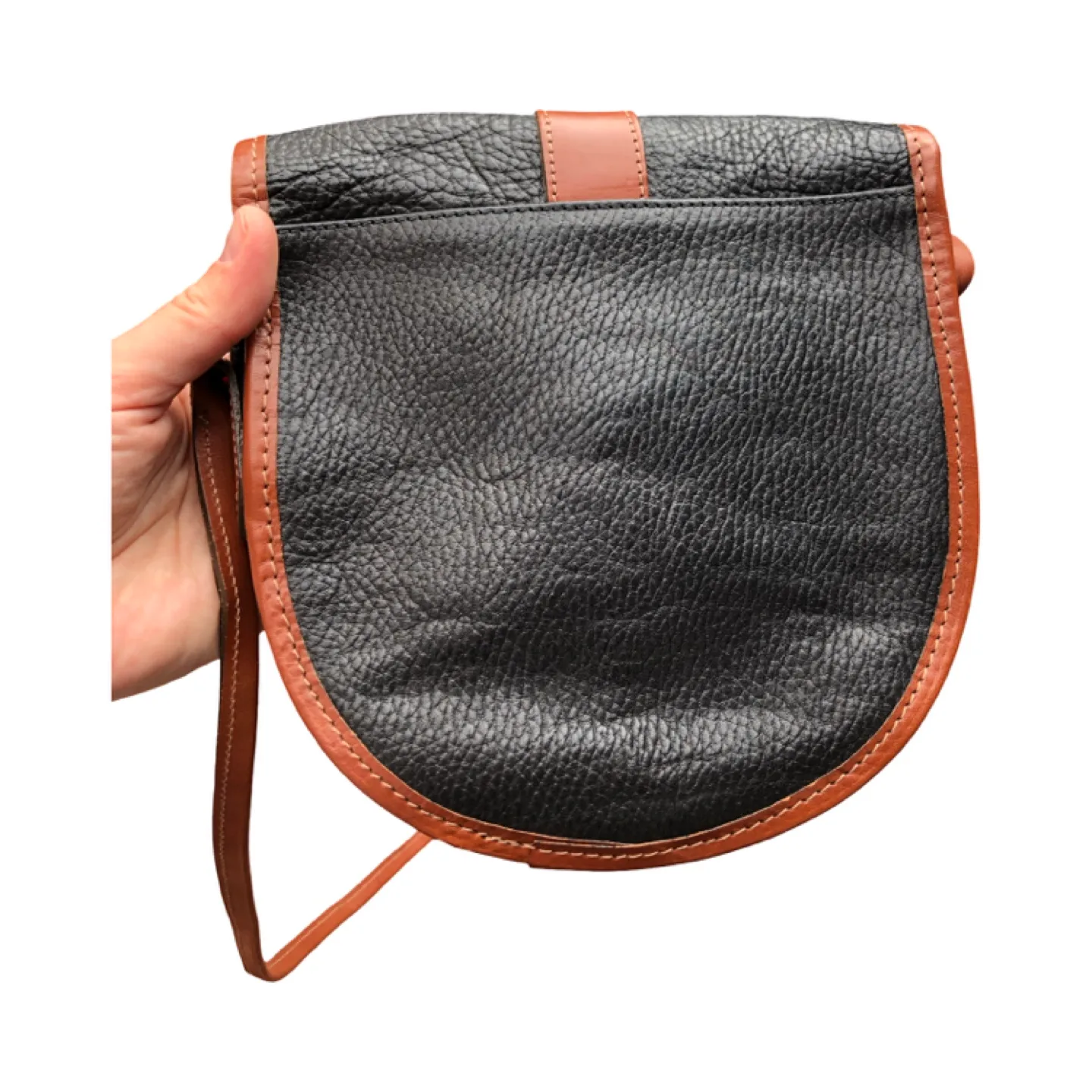 Vintage Black Leather With Tan Trim Crossbody Bag image indicator(3)