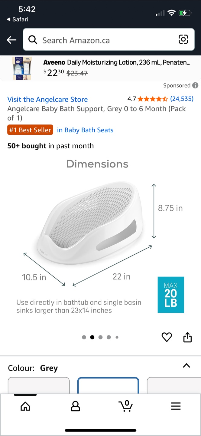 Angelcare Baby Bath Support - Grey