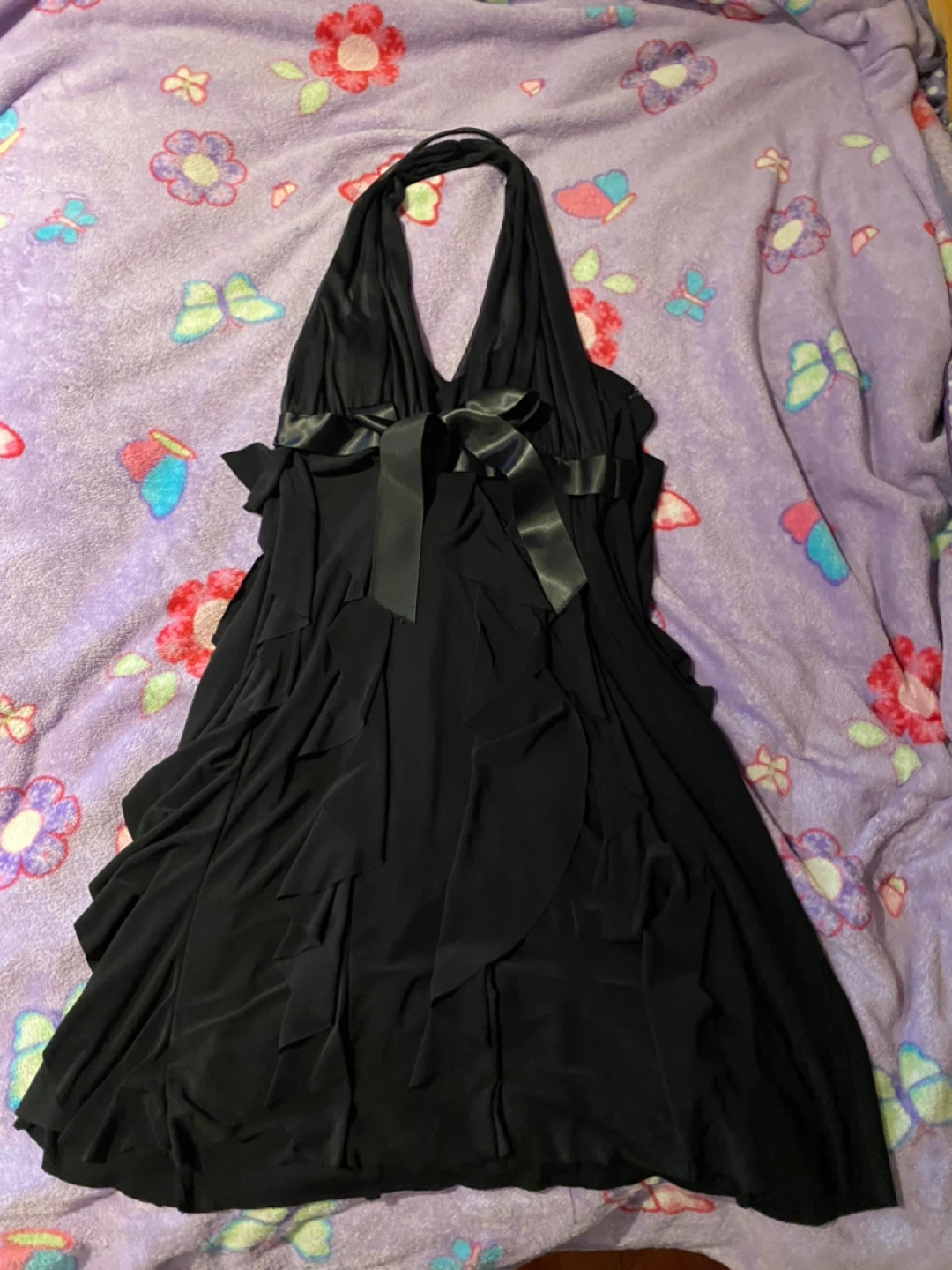 Black Halter Dress with Ribbon Detail