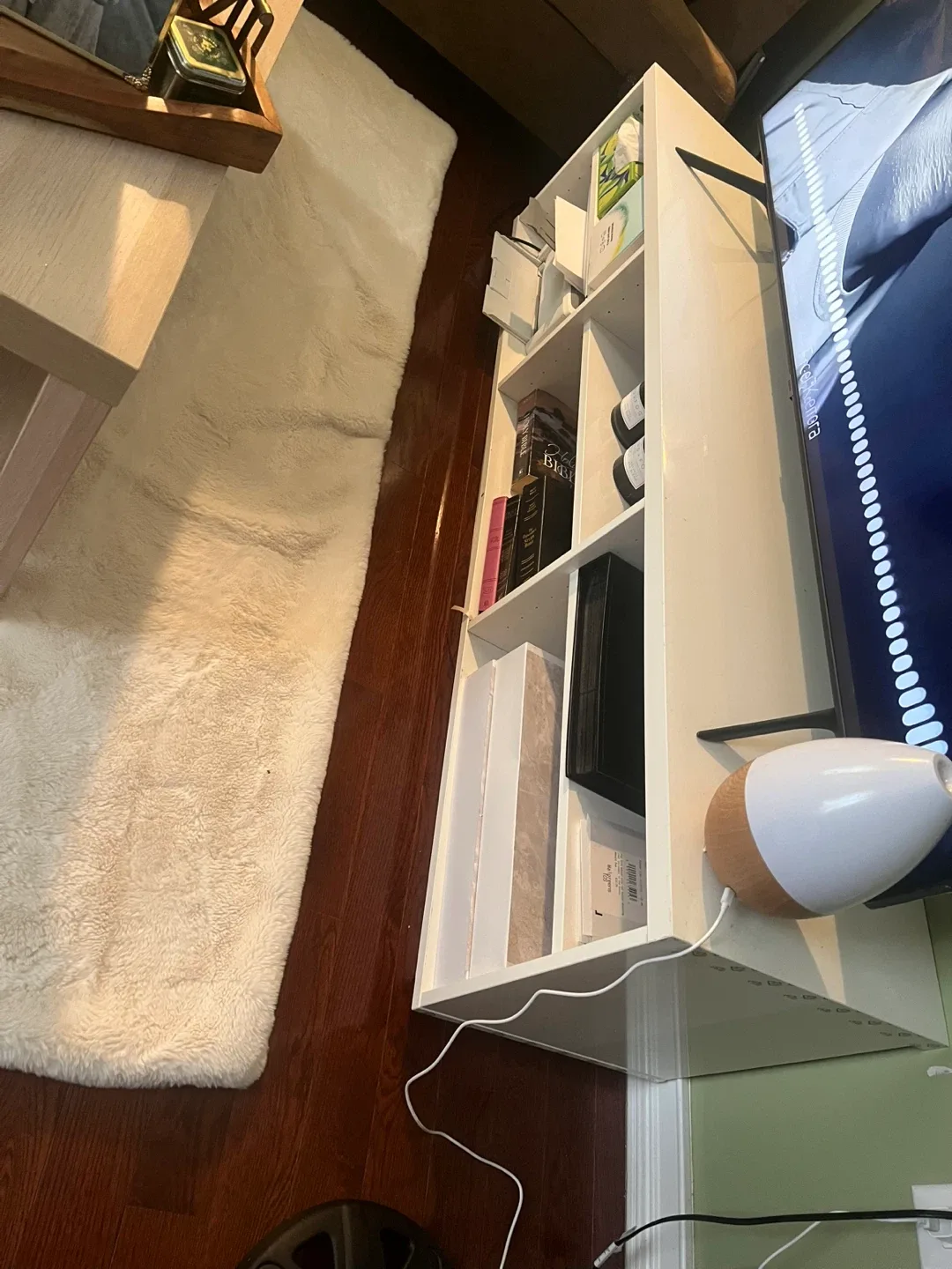 White TV Stand with Shelves image indicator(2)