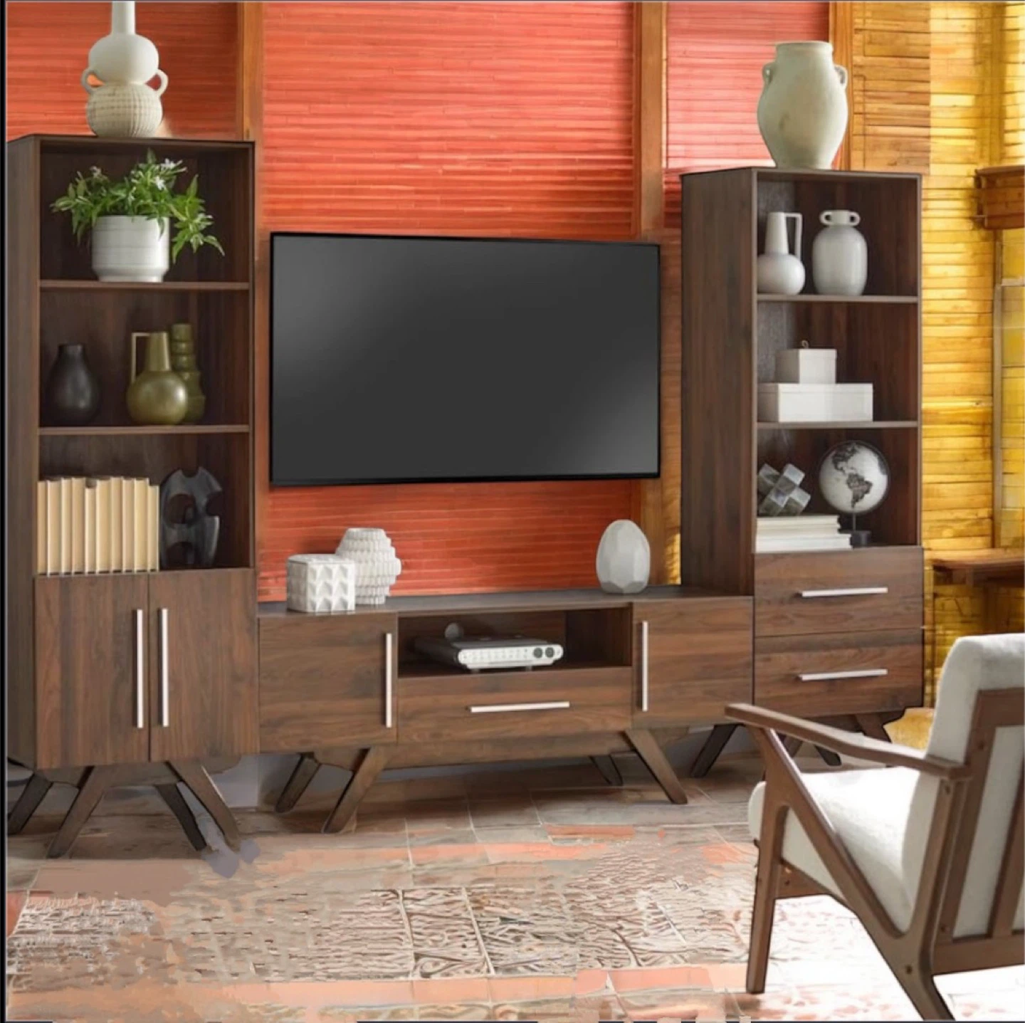 New Mid Century Modern 3 PC Media Center Station