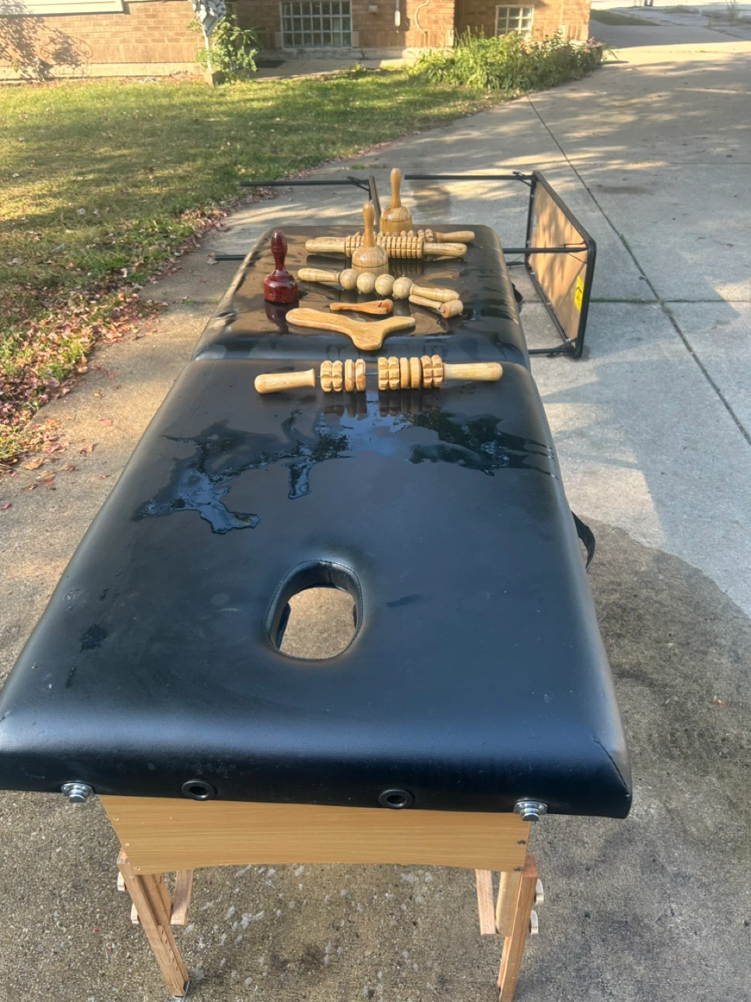 Massage Table with Wooden Tools
