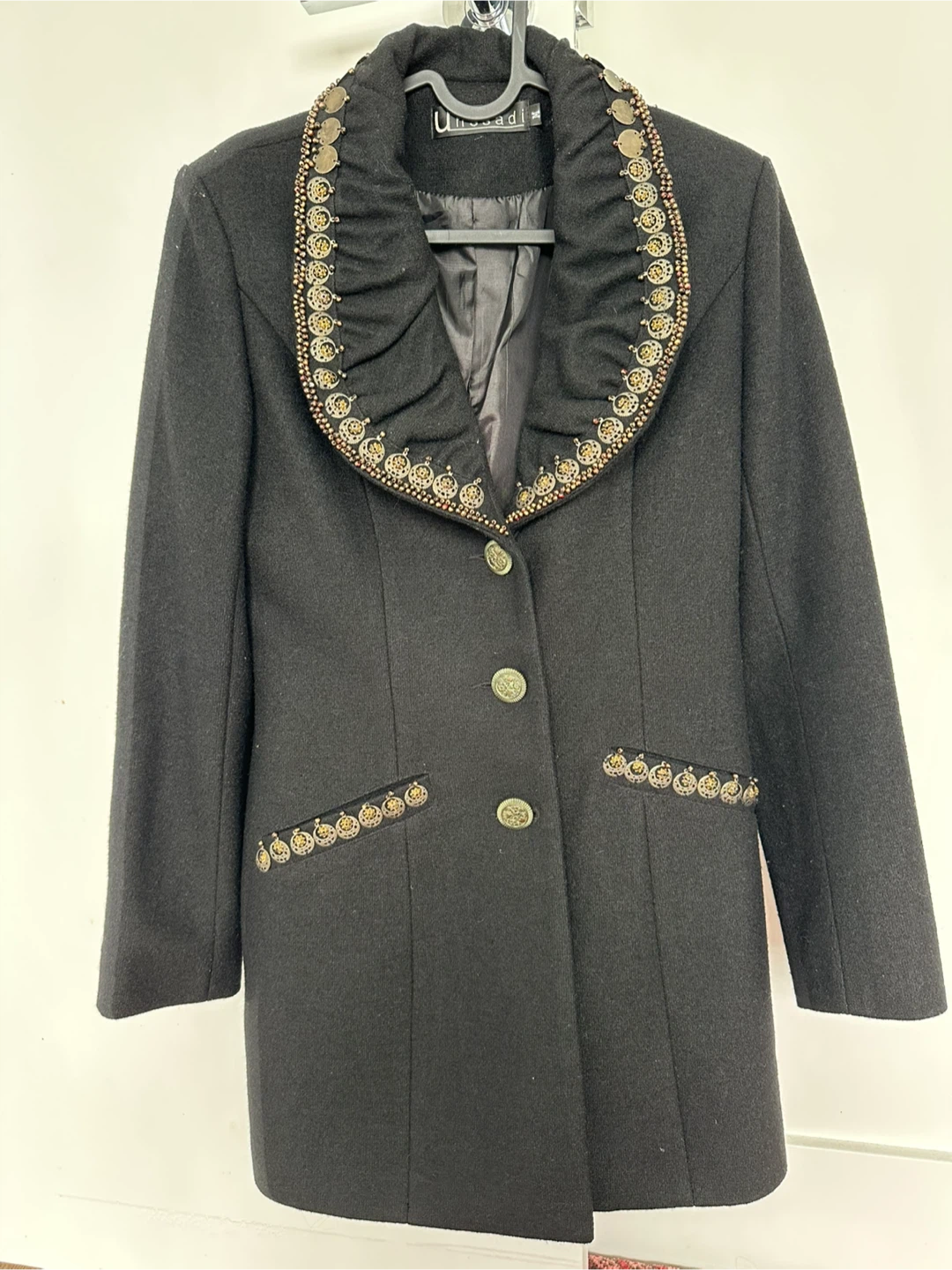 Vintage Unicord Black Embellished Wool Coat