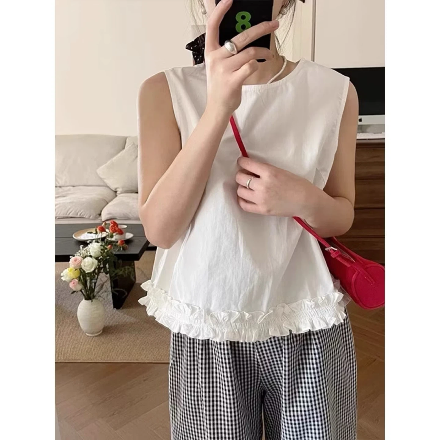 White Ruffle Sleeveless Top