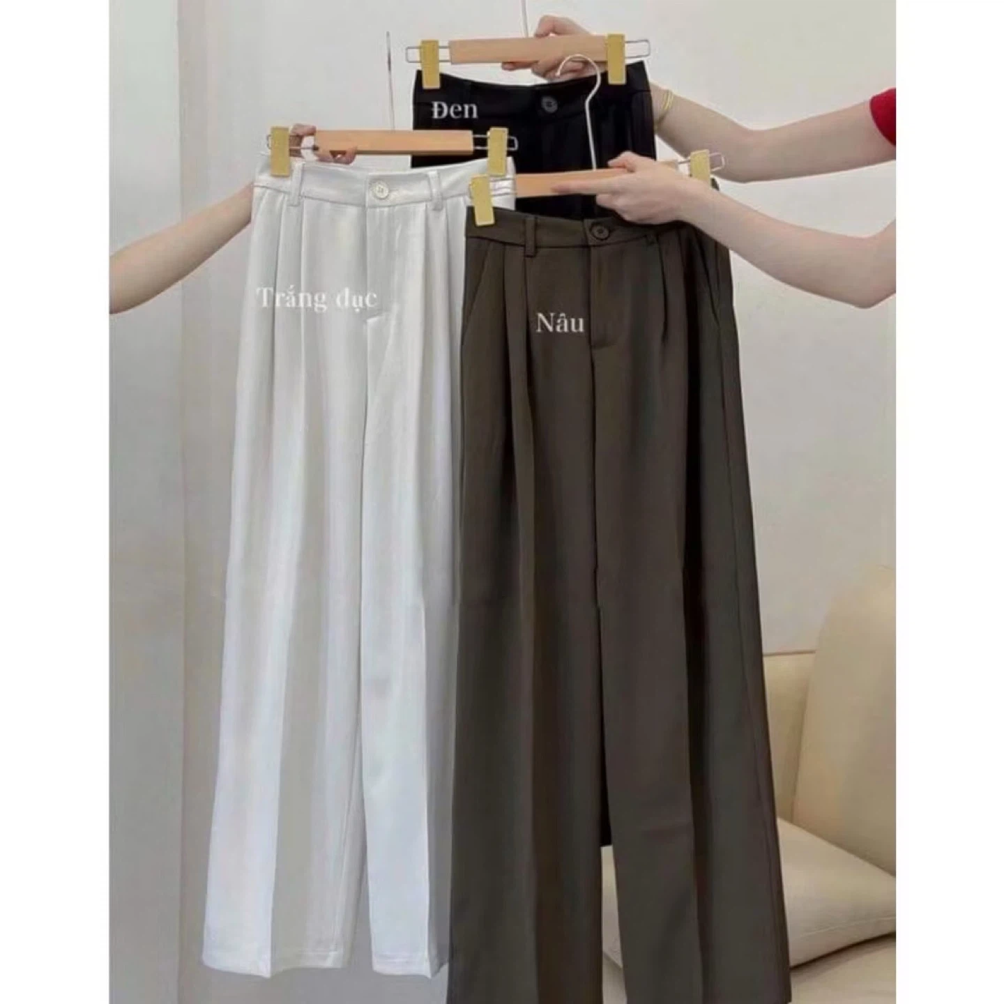 Wide Leg Trousers - Brown , black sz S - photo 2