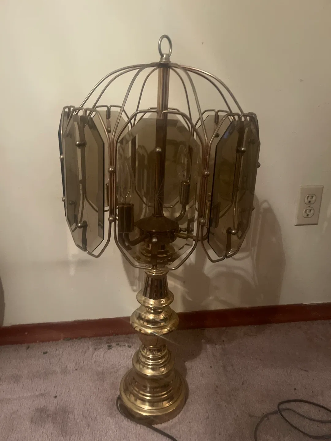 Vintage Brass & Smoked Glass Table Lamps - Set of 2 image indicator(2)