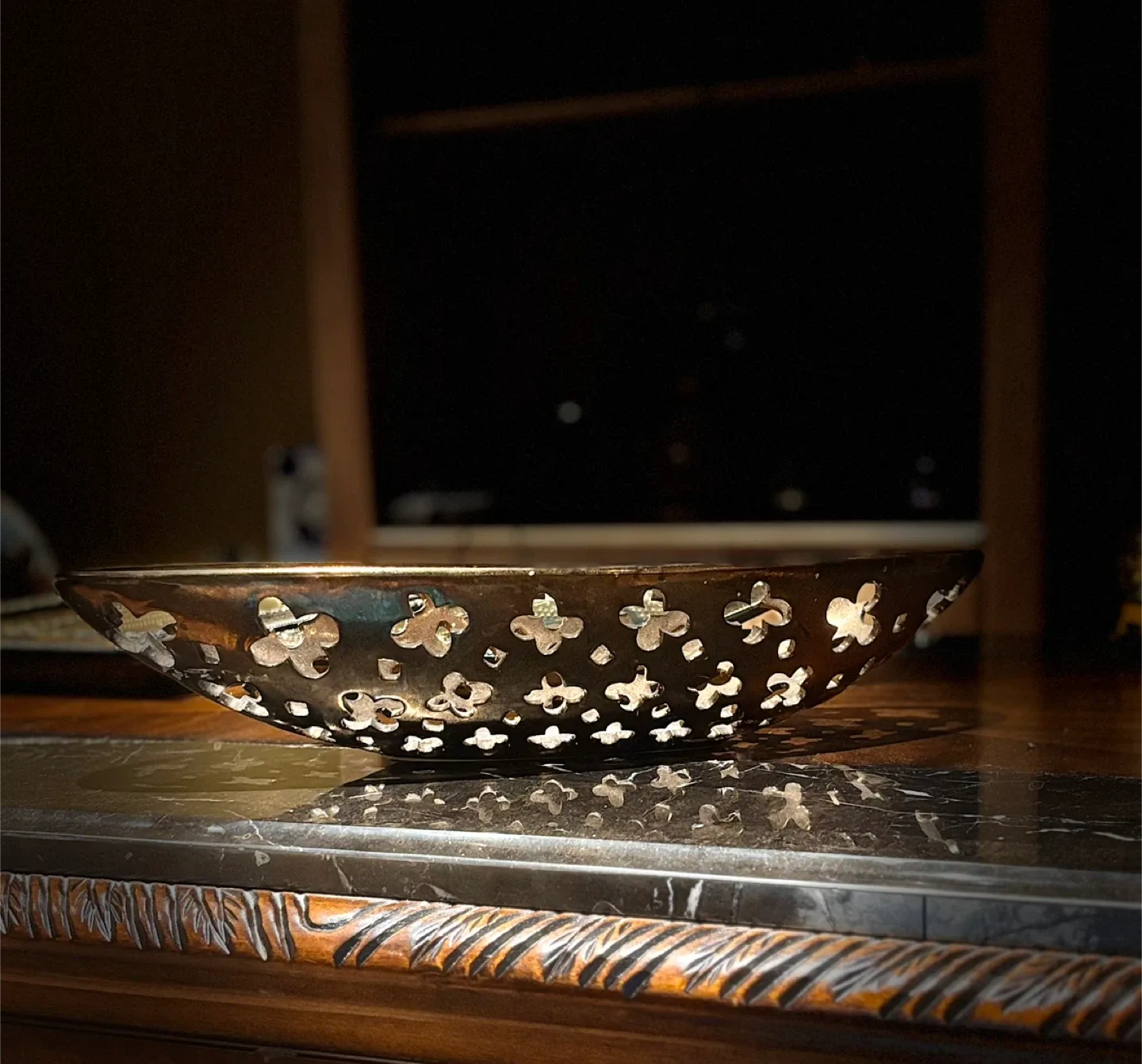 Decorative Metal Bowl with Floral Cutouts thumbnail