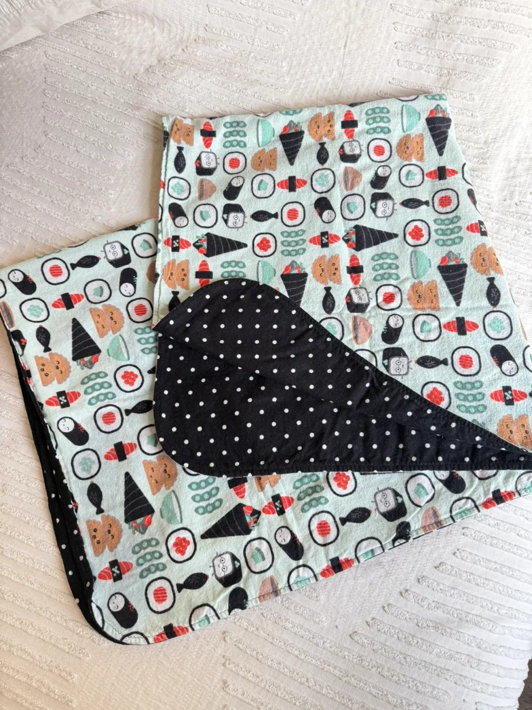 Handmade Reversible Baby Blanket - Sushi Print thumbnail