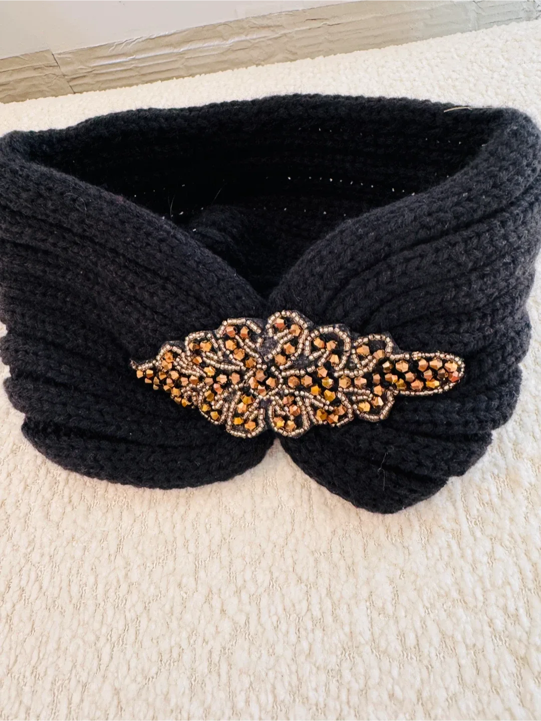 Black Knitted Headband with Embellishment thumbnail
