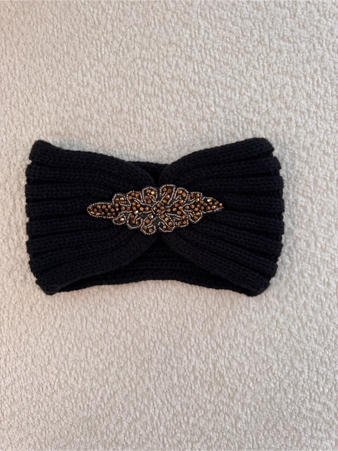 Black Knitted Headband with Embellishment thumbnail