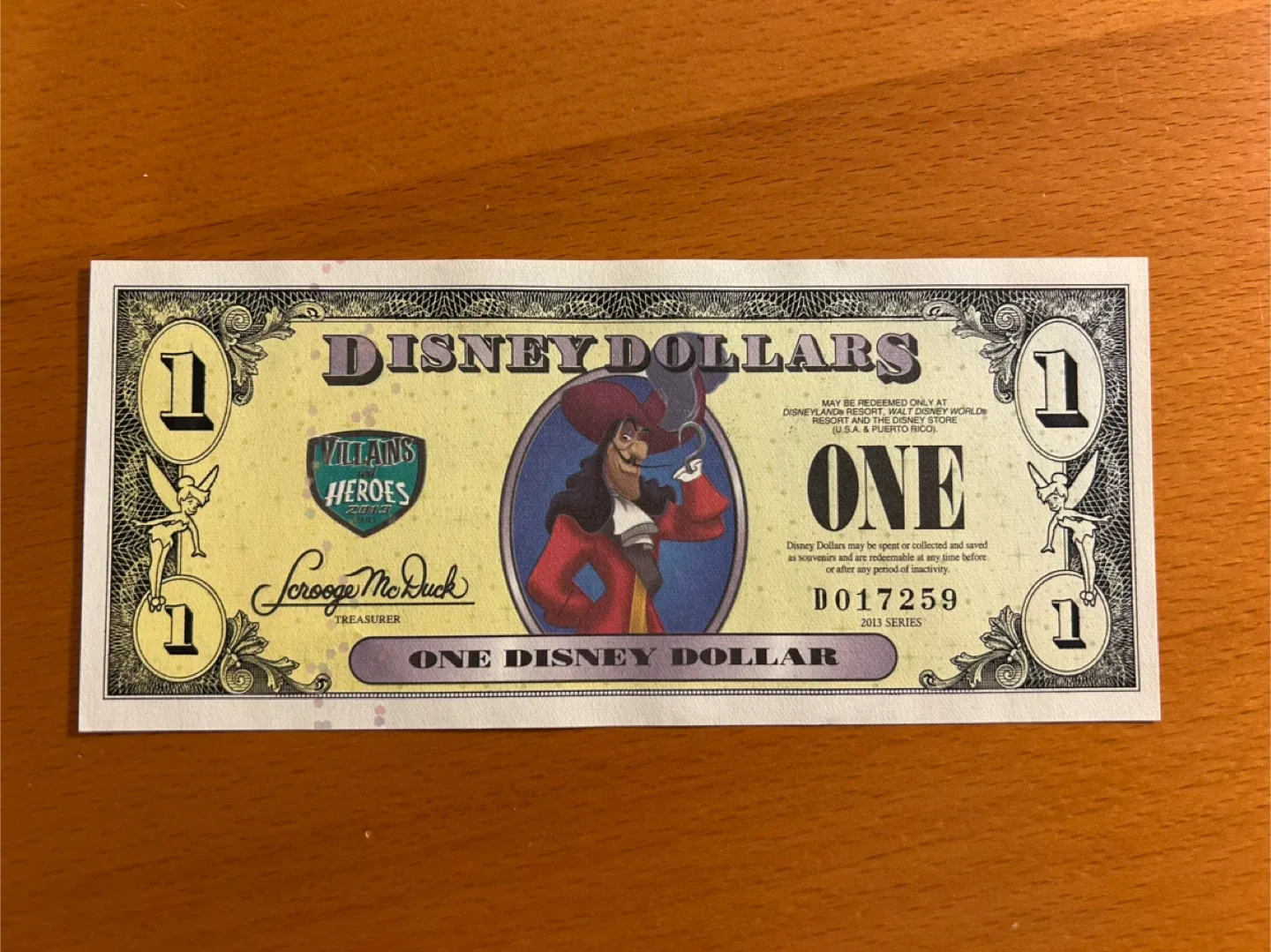 2011 series. $1 Disney Dollars. Peter Pan. Disney World. thumbnail