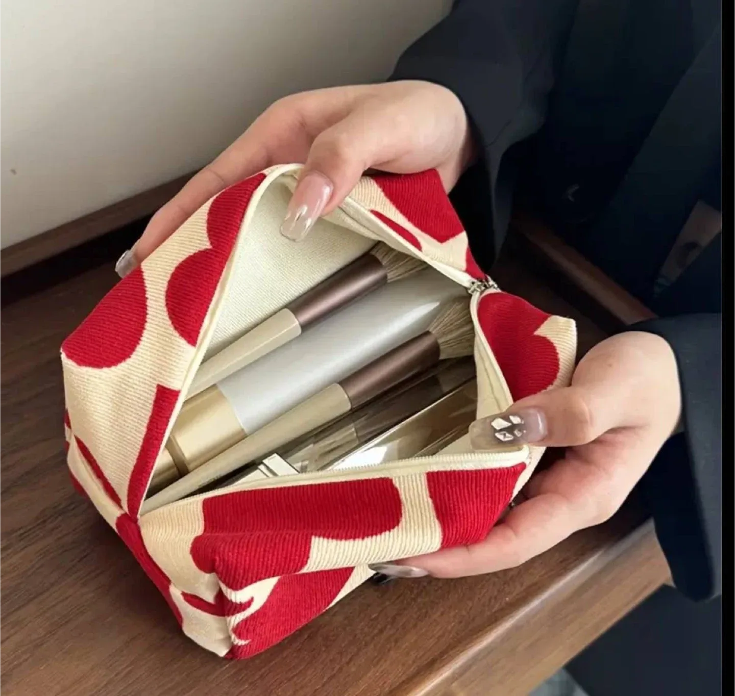 Cute Red Heart Makeup Bag thumbnail