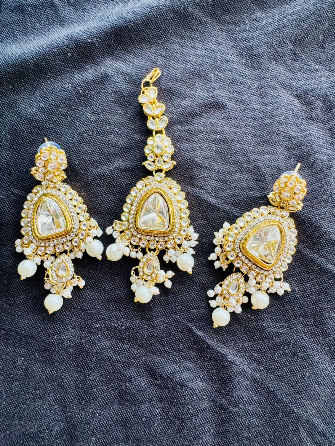✨ Kundan Pearl Jewelry Set – Necklace, Earrings & Maang Tikka ✨ - photo 3