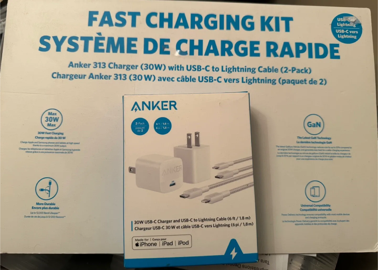 Anker Charger (30W) with USB-C to Lightning Cable (2-Pack)