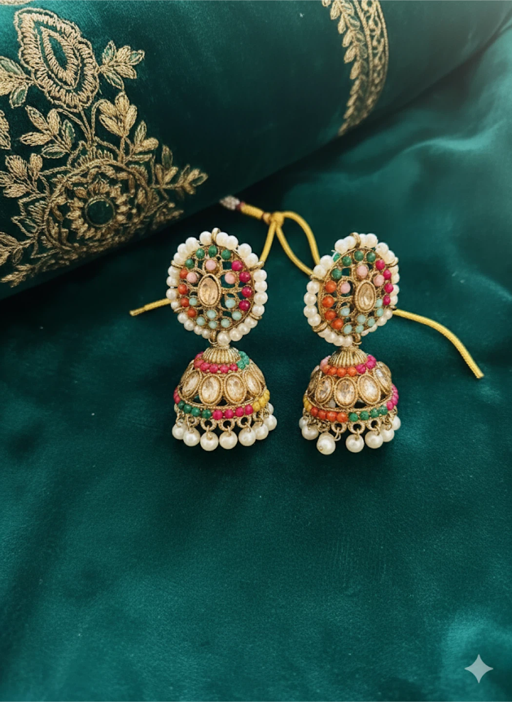 Choker Jhumka Earrings & Necklace Set - Colorful Bollywood Style - photo 2