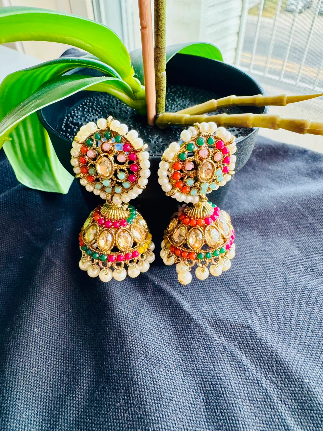 Choker Jhumka Earrings & Necklace Set - Colorful Bollywood Style - photo 3